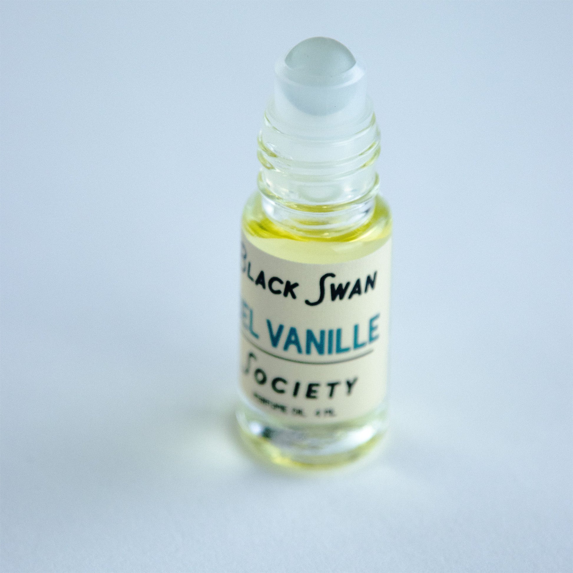 SEL VANILLE | Perfume Oil Rollerball - Black Swan Society 4ml with the cap exposed
